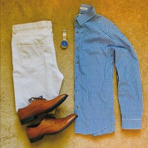 Express Slim Fit Blue Checkered Men’s Button Down